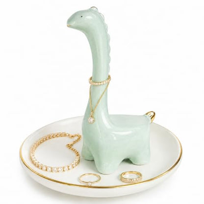 Ring Holder Dinosaur Jewelry Dish, Ceramic Dino Trinket Tray for Rings Earrings Necklace Bracelet, Animal Organizer for Vanity Nightstand Bathroom - color: Dinosaur