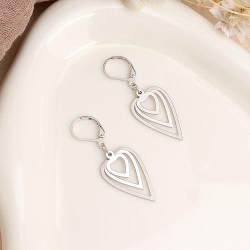 Jean Beau Drop Hoop Earrings for Women, Fasion Jewelry Gift - color: Sliver Hearts