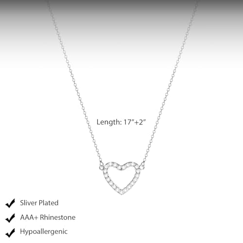 HERIER Cute Heart Necklace Dainty 18k Gold Plated Tiny Heart Pendant Choker Necklaces Small Gold Love Open Heart Chain Necklace for Women Simple Gold Necklace for Women Trendy Jewelry - color: CZ Open Heart Necklace-Silver