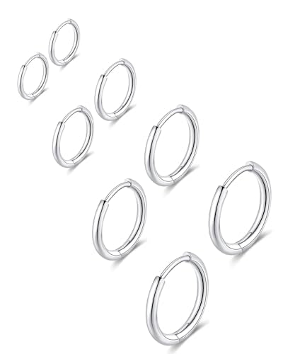 316L Surgical Stainless Steel Huggie Hoop Earrings 6mm 8mm 10mm 11mm 12mm 14mm Hypoallergenic Earrings Hoop Cartilage Helix Lobes Hinged Sleeper Earrings For Men Women - style: G02:4Pairs Silver(6mm/8mm/10mm/12mm)18G