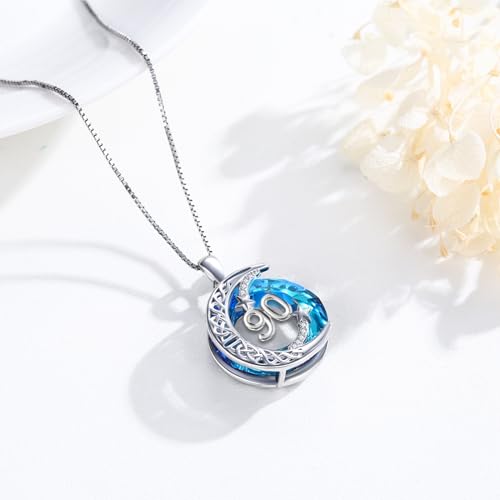 JUSTKIDSTOY Birthday Gifts for Women Girls 925 Sterling Silver Celtic Moon Star Necklace with Blue Crystal Pendant Jewelry for Sister Friends - style: 90th