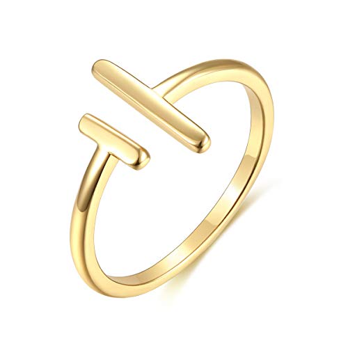 Valloey Rover Gold Rings for Women Non Tarnish Thumb Ring | 14k Gold Plated Adjustable Open Cross Wedding Rings Waterproof Fashion Statement Jewelry for Women Trendy Gift - color: 2BAR