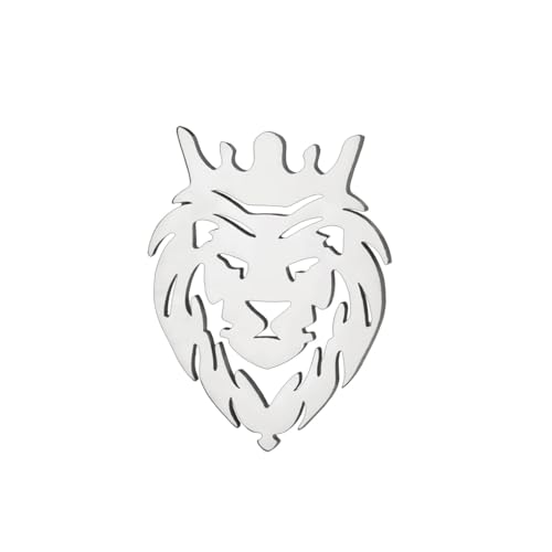 Lion King Crown Brooch Pin for Women Men Stainless Steel Punk Animal Lapel Collar Brooches Bag Backpack Dress Suit Jeans Jacket Accessories Pins Gothic Minimalist Birthday Jewelry for Clothing - color: Silver
