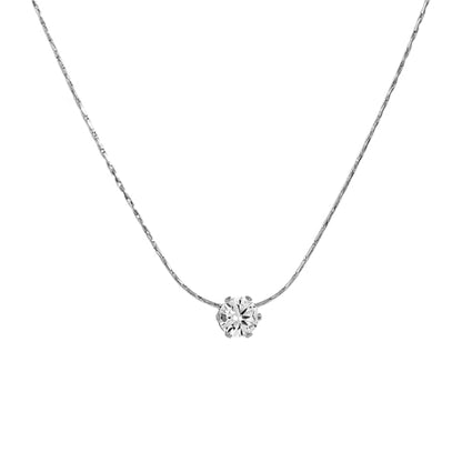Titanium Steel Cubic Zirconia Pendant Necklace for Women, 1 Piece 16"+2" Adjustable Hypoallergenic Non-Tarnish Dainty Rolo Chain, Minimalist Sparkly Everyday Solitaire Necklace - color: Silver