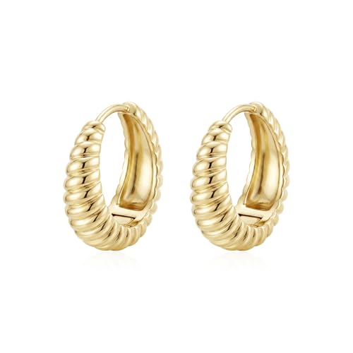 FRUMOS 18K Gold Plated Chunky Hoop Earrings for Women Fashion Thick Gold Hoops Set Jewelry for Birthday Christmas Gifts - color: Croissant Hoops