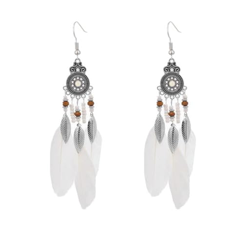 Boho Western Earrings for Women Western Feather Earrings Vintage Concho Turquoise Teardrop Dangle Earrings Country Concert Jewelry Accessories - style: White feather