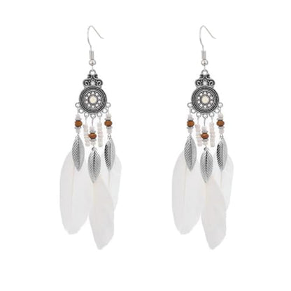 Boho Western Earrings for Women Western Feather Earrings Vintage Concho Turquoise Teardrop Dangle Earrings Country Concert Jewelry Accessories - style: White feather