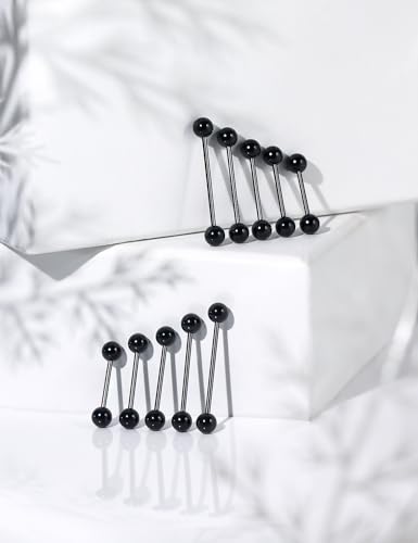 16G 14G 12G Black Nipple Piercings Tongue Rings Externally/Internally Threaded Hypoallergenic 316L Surgical Steel Nipple Tongue Barbell Piercing Jewelry for Women Men 12mm 14mm 16mm 19mm 22mm - color: 16G/Externally Threaded/12mm-22mm Bars/5mm Balls