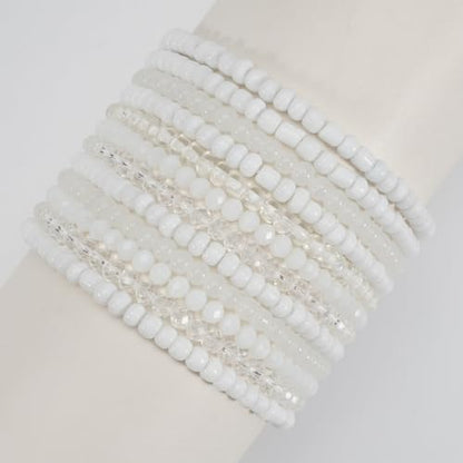 12Pcs Bohemia Multilayer Resin Seed Beaded Stackable Bracelets Colorful Crystal Glass Beads Stretch Bracelet BFF Friendship Elastic Wristbands for Women Men Summer Beach Boho Vacation Jewelry - color: White