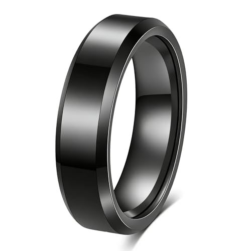 Stainless Steel Wedding Band Ring For Men Women | Sandblasted matte finish, 4mm/6mm/8mm widths, steel/black/gold-tone colors, everyday wear, wedding - color: Smooth-6mm-Black