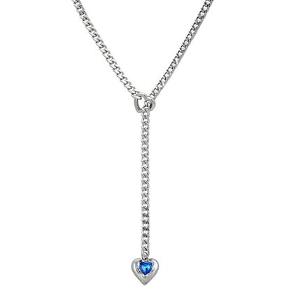 Heart Layer Pendant Necklace for Women, Adjustable Slip Chain with Colorful Gemstone & Heart Clasp - color: Blue