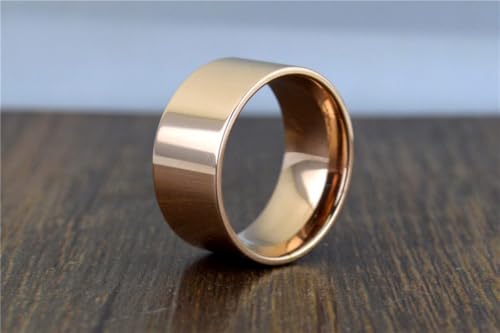 10mm Wide Stainless Steel Ring Simple Stylish Style Rose Gold/Silver Big Band Polished Flat Top for Men Women Size 5-15 - color: Rose Gold