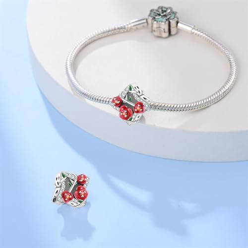 KUNSIR Charms Beads fits Pandora Charm bracelets for Woman 925 Sterling Silver Dangle Pendant Bead Jewelry Beads Gifts Happy Birthday Charms for Women Bracelet&Necklace - style: Dark Rose Beads