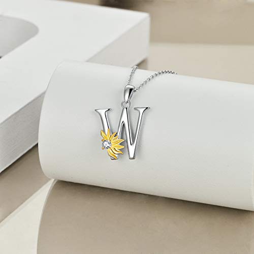 POPLYKE Initial Sunflower Necklace for Women 925 Sterling Sliver Sunflower Pendant Necklace Letter Initial Pendant Chain - style: Sunflower W