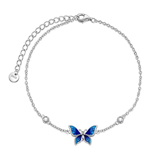 YAFEINI Anklet Bracelets for Women Girls Sterling Silver Hummingbird/Dragonfly/Butterfly Link Chain Anklets Jewelry Gifts - color: Butterfly anklets