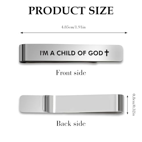 Child of God Religious Christian Gifts for Men Faith Based Stainless Steel Tie Clips Clip Bar Pin Best Pastor Gift Spiritual Gifts Christmas Birthday Presents Valentines Day Gift for Friends Coworkers