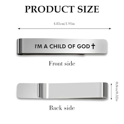 Child of God Religious Christian Gifts for Men Faith Based Stainless Steel Tie Clips Clip Bar Pin Best Pastor Gift Spiritual Gifts Christmas Birthday Presents Valentines Day Gift for Friends Coworkers