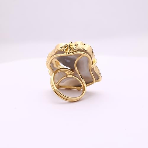 Ring Geode Druzy Slice Unique And Stylish Statement Gold Plated Jewelry Natural Gemstone Stone size 25-35 mm Approximately Adjustable Shank US Scale Size 6-9 - color: Gray, 9