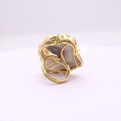 Ring Geode Druzy Slice Unique And Stylish Statement Gold Plated Jewelry Natural Gemstone Stone size 25-35 mm Approximately Adjustable Shank US Scale Size 6-9 - color: Gray, 9