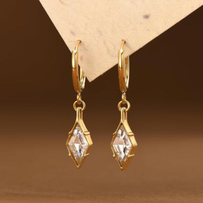 Hoop Earrings for Women, Stainless Steel Red Earrings, Hypoallergenic Trendy Cartilage Earrings for Lobe, Rhombus, Cubic Zirconia - color: 18K Gold Plated