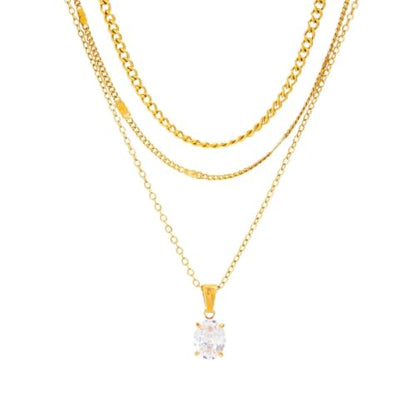 Layered Gold Necklaces for Women,18K Plated Gold Zirconia Necklace | Non Tarnish Trendy Jewelry Gift Cuban Chain Choker - color: color-2