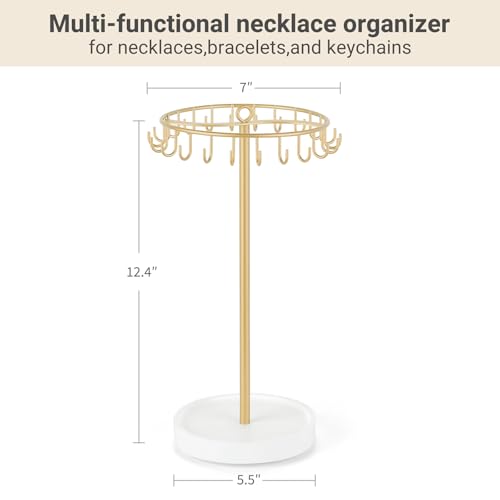 Mkono Rotating Necklace Holder, Gold Jewelry Display Rack Organizer Stand | 360° Rotation Tree Tower, 22 Hooks Hanging, Storage for Bracelets Keychains, Home Bedroom Dressing Table Decor,Women Gifts