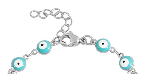 Women's Charm Enamel Evil Eye Protection Link Chain Bracelet - color: Silver,Turquoise