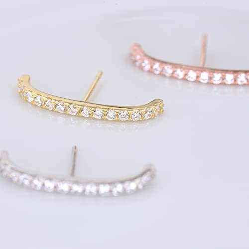 18K Gold Plated Sterling Silver Paved Gemstone Curved Bar Ear Cuffs Suspender Earrings CZ Huggie Earrings - color: Rhodium Plated