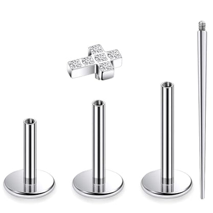 16G Astm F136 Titanium Internal Thread Flat Back Earrings Nose Studs Tragus Forward Helix Conch Cartilage Lobe Earrings Stud Medusa Labret Monroe Lip Ring Piercing Jewelry For Women Men - size: 16G--Style A-CZ