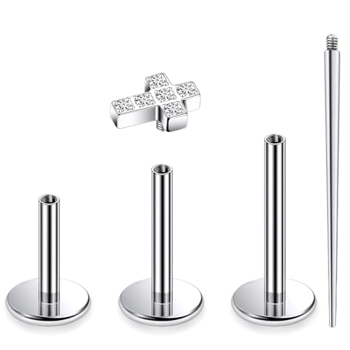 16G Astm F136 Titanium Internal Thread Flat Back Earrings Nose Studs Tragus Forward Helix Conch Cartilage Lobe Earrings Stud Medusa Labret Monroe Lip Ring Piercing Jewelry For Women Men - size: 16G--Style A-CZ