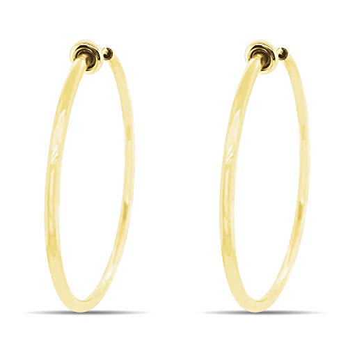 Clip On Spring Hoop Earrings for Non-Pierced Ears - color: Gold-Tone, size: 40mm