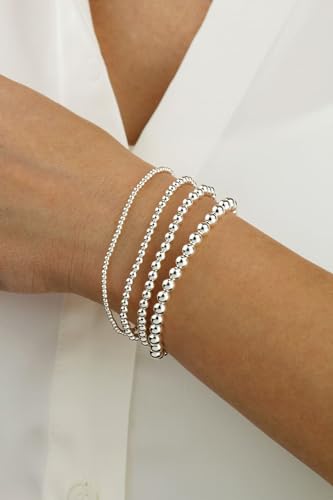 925 Sterling Silver 4MM-10M Italian Bead Ball Chain Bracelet- Handmade Bead Italian Bracelet, Silver Bead Bracelet For Women, 6.5, 7, 7.5, 8 Inch Bracelets - style: 3MM