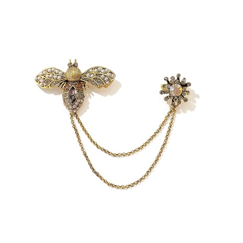 Vintage Honey Bee Brooch Pins For Women Men Cz Crystal Animal Insect Honeybee Lapel Pin Badge Dainty Hanging Tassel Chains Collar Shirt Corsage Hat Scarf Tie Accessories Fashion Birthday Jewelry Gift - color: Style 1
