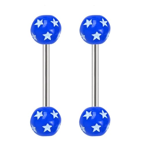 14G Acrylic Round Ball Star Tongue Rings Nipple Rings for Women 316L Stainless Steel Tongue Piercing Barbell Cute Tongue Studs Nipplerings Body Piercing Jewelry 16mm - color: Dark Blue