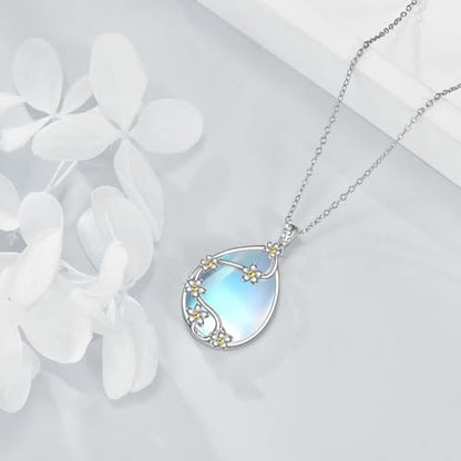 YAFEINI 925 Sterling Silver Moonstone Necklace Filigree Teardrop Pendant Necklace Jewelry for Women Girls - color: H-Moonstone flower necklace