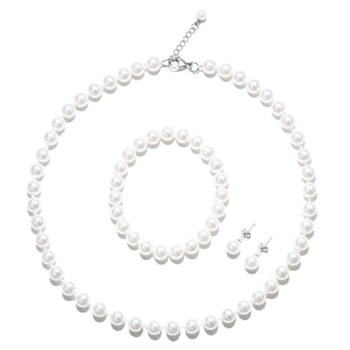 White 8mm Faux Hand Knotted Glass Imitation Pearls Necklace Earring Jewelry 3 Set for Women and Girls - style: 16inches