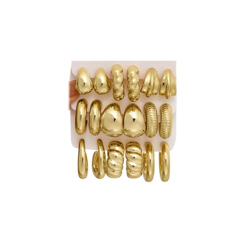42 Pairs Gold Hoop Earrings Set for Women, Hypoallergenic Multipack Small to Chunky Hoops, Pearl & Twisted Trendy Earrings for Everyday Wear & Mothers Day Gifts - color: Gold-Chunky-9 pairs
