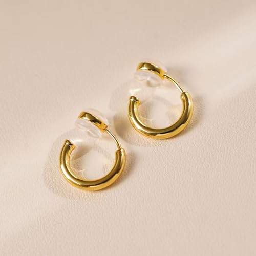 2 Pairs Clip On Hoop Earrings for Women 14K Gold Plated Non Pierced Small Clip On Huggie Hoops Adjustable No Piercing Fake Earrings