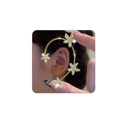 BETHYNAS Glitter Rhinestone Butterfly Flower Ear Cuff Sparkly Non-Pierced Crystal Tassel Fake Earrings Climber Lady Ear Wrap Bridal Party Ear Jewelry for Women and Girls - color: Gold Flower