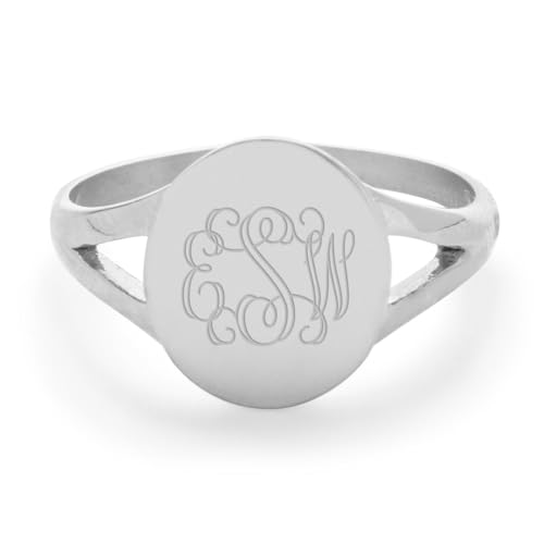 EVE'S ADDICTION Split Band Stainless Steel Oval Signet Ring - Gifts for Mom
