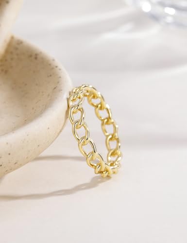 Mameloly 3.8mm 14K Gold Plated Wedding Bands for Women Stackable Open Chain Link Promise Engagement Rings Size 4-12 - color: Brass-Gold