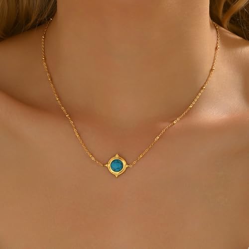 Dainty Gold Waterproof Choker Necklaces for Women Daily Wearing - color: Turquoise-CZ-GD