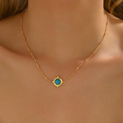 Dainty Gold Waterproof Choker Necklaces for Women Daily Wearing - color: Turquoise-CZ-GD