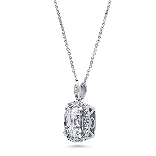 BERRICLE Sterling Silver CZ Pendant Necklace for Women, Cubic Zirconia - Cushion, Pear, Princess, Round Cut - Art Deco Halo Designs - style: Cushion Halo