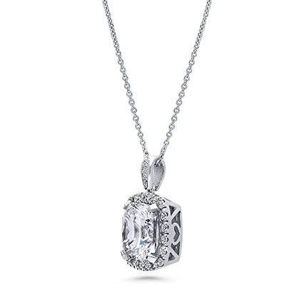 BERRICLE Sterling Silver CZ Pendant Necklace for Women, Cubic Zirconia - Cushion, Pear, Princess, Round Cut - Art Deco Halo Designs - style: Cushion Halo