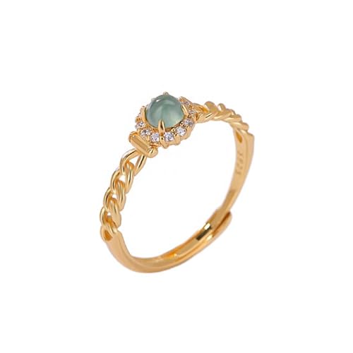 S925 Sterling Silver Jade Rings for Women, Filigree Ruyi Hollow-Out Blue Water Jade Ring,Perfect Women's Day Gift for Yourself - color: Yellow Gold
