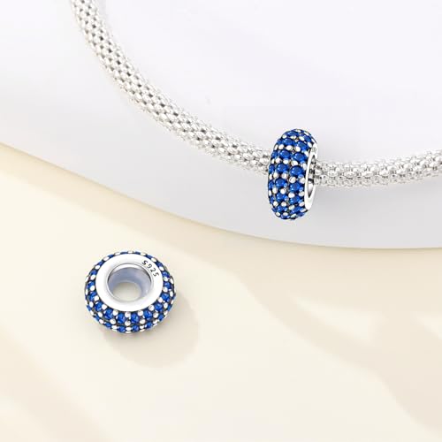 925 Sterling Silver Spacer Beads Charms for Bracelets & Necklaces Cute Charms Spacer Stopper Locating Buckle for Bracelets Retro Shaped Birthday Graduation Jewelry Gifts for Women Lover - color: Blue spacer bead