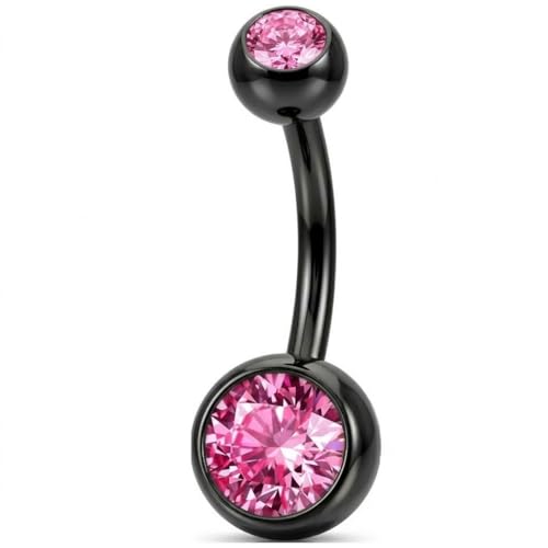 Belly Button Piercing Ring 14 Gauge Surgical Steel - color: BLACK PINK GEMS