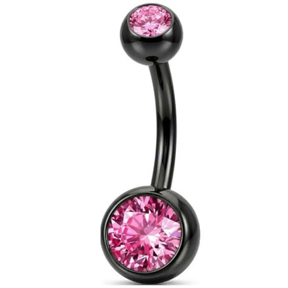 Belly Button Piercing Ring 14 Gauge Surgical Steel - color: BLACK PINK GEMS