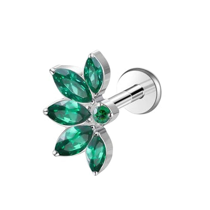 1pcs 16G 18G G23 Titanium Threadless Labret Studs Push-in Labret Lip Cluster Tragus Helix Conch Lobe Rook Cartilage Push Back Piercing Jewelry Earring - style: 5 eye-Green